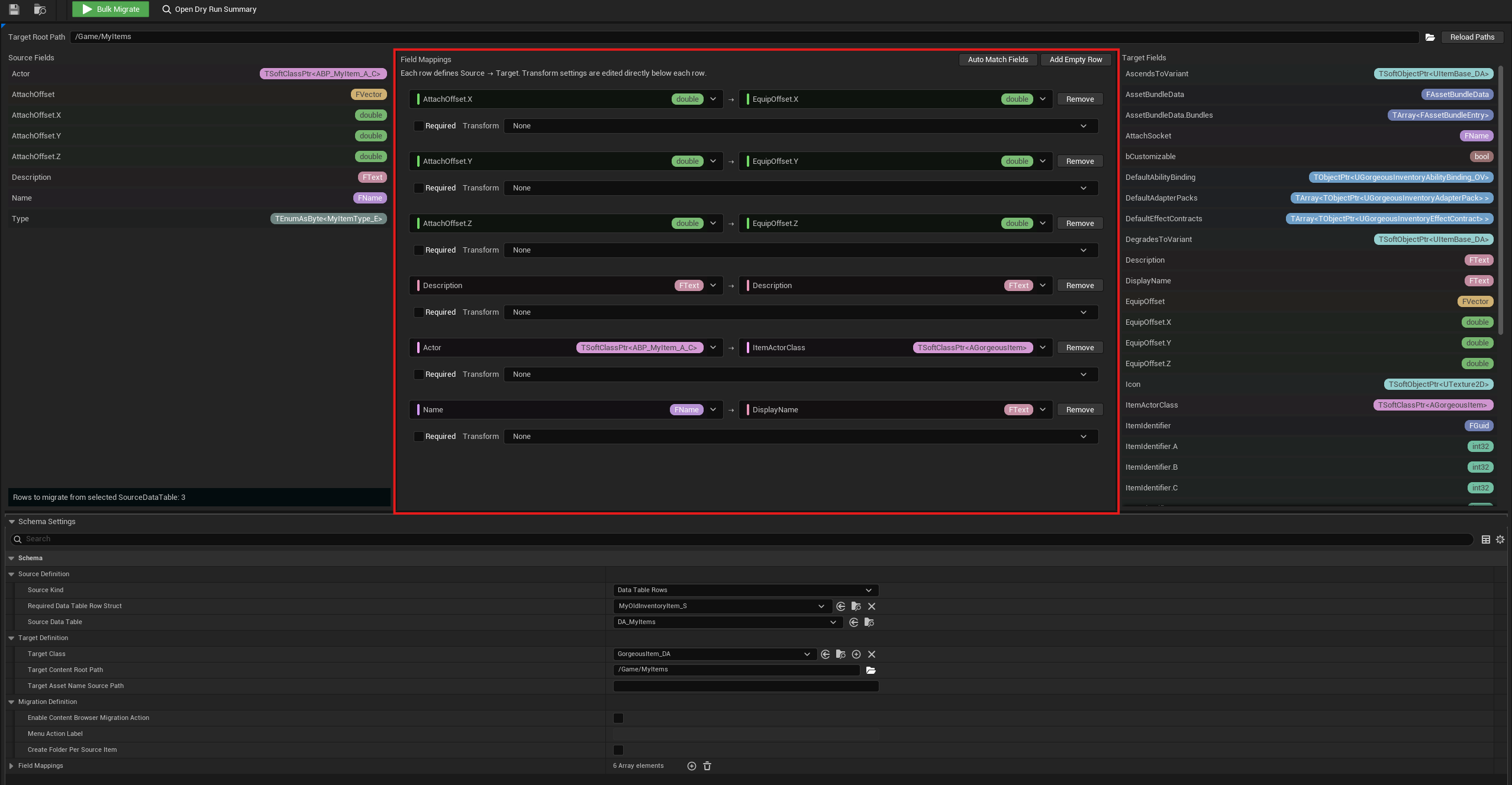 Schema Mapping Asset Editor - Field Mappings